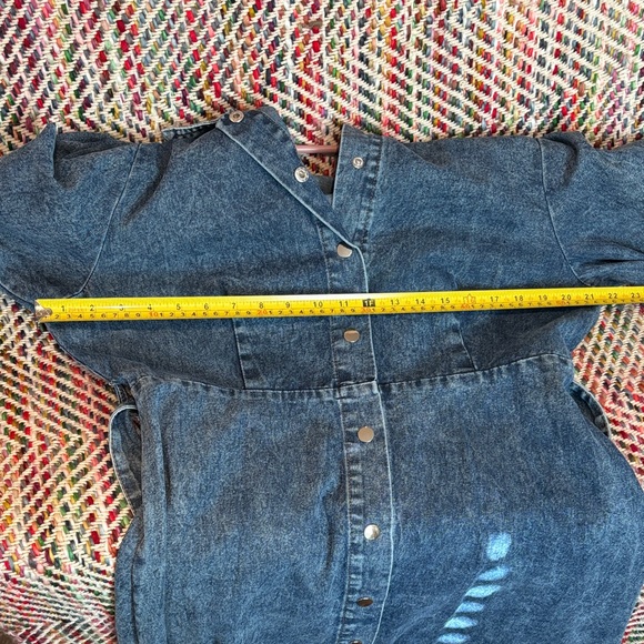 Acid Washed Denim Button-Up Midi Dress with Belt - XL - Picture 15 of 15